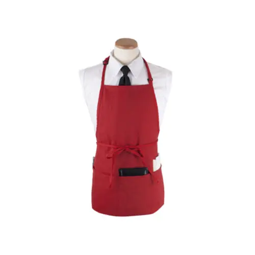Culinary Essentials 4-Pocket Red Bib Apron – Heavy-Duty Cotton Canvas With Adjustable Neck Strap 1