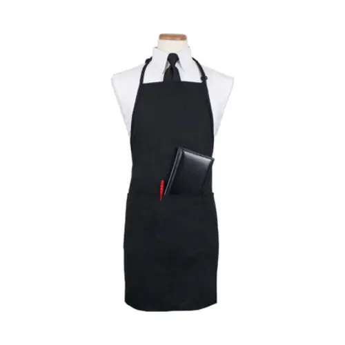 Culinary Essentials Extra-Long Bib Apron – 4-Pocket Black Design 1