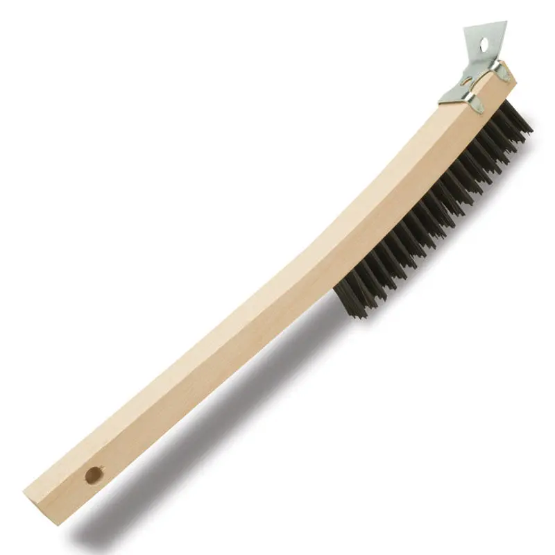 Curved Wooden-Handle Wire Bristle Grill Brush – Heavy-Duty Cleaning Tool 1