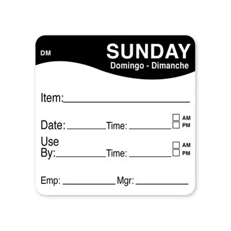 Daymark 1100537 Dissolvable 'Sunday' Food Label – 2X2 Inch, 250 Per Roll 1