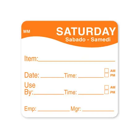 Daymark Movemark Date Labels – "Saturday" Design, 2" × 2", 500-Count Roll 1