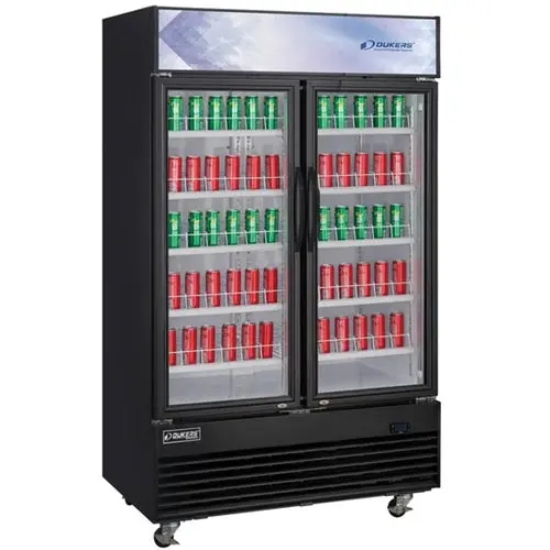 Dukers Dsm-48R Black Glass-Door Refrigerated Merchandiser – Dual-Section Display Cooler 1