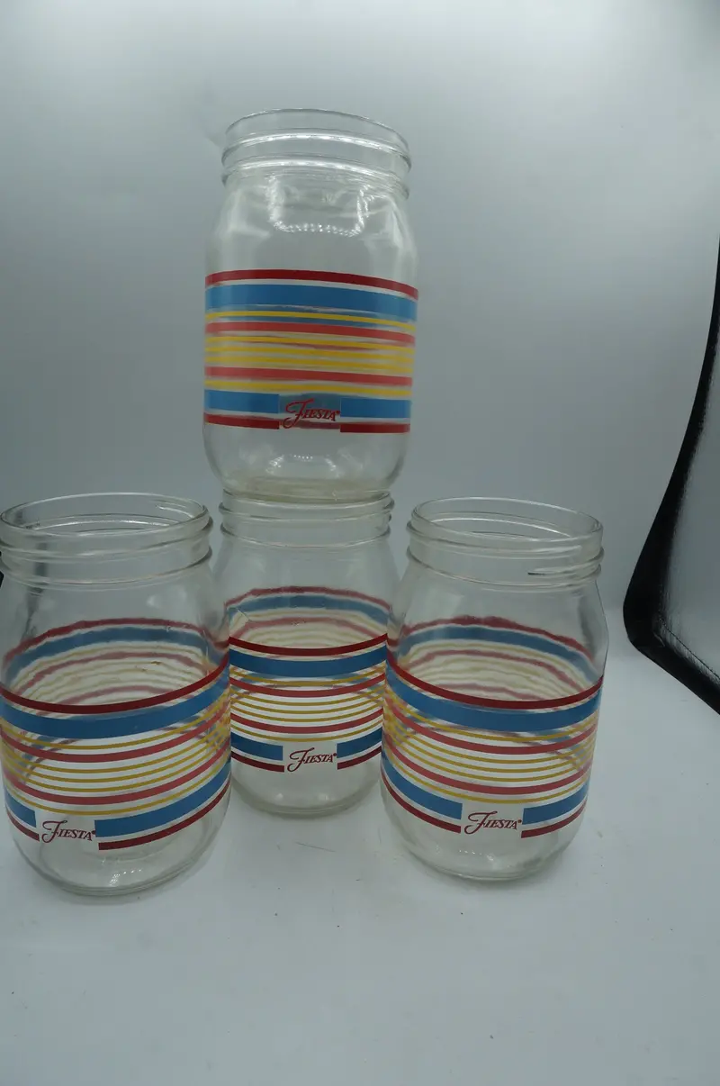 Fiesta Ware Glass Drinking Cups – Colorful Mid-Century Set 1
