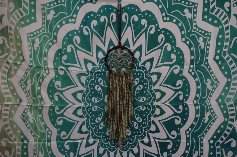 Forest Green Macramé Dream Catcher For Wall Display 1
