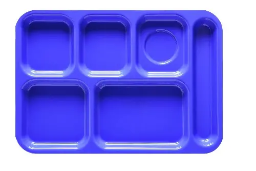 Get Tr152Pb Right-Hand 6-Compartment Lunch Tray – 14.5" X 10", Peacock Blue Polypropylene 1