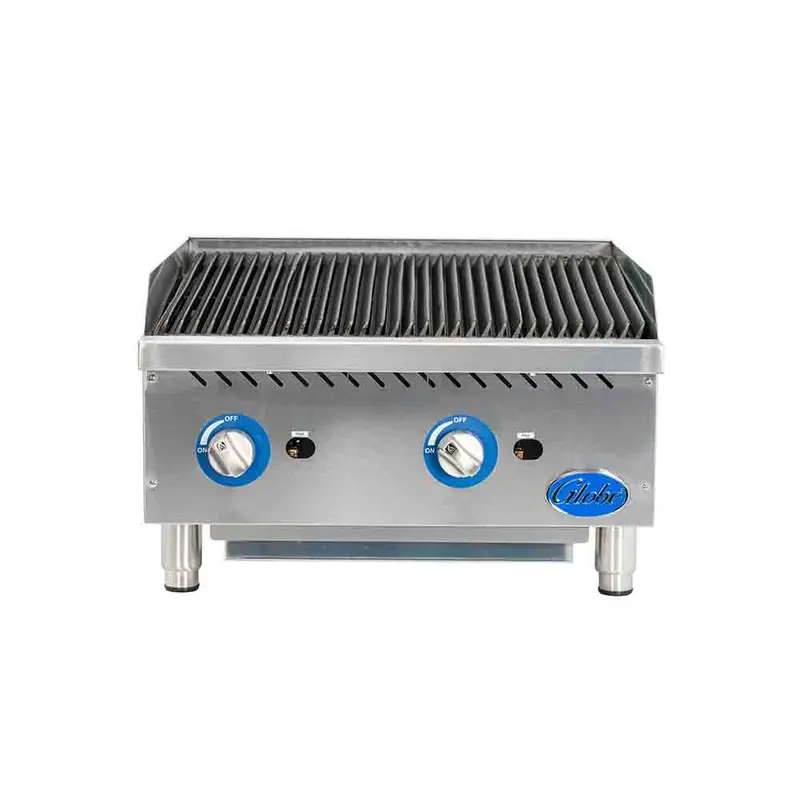 Globe 24-Inch Gas Countertop Charbroiler With Radiant Burner System And Dual Burners 1