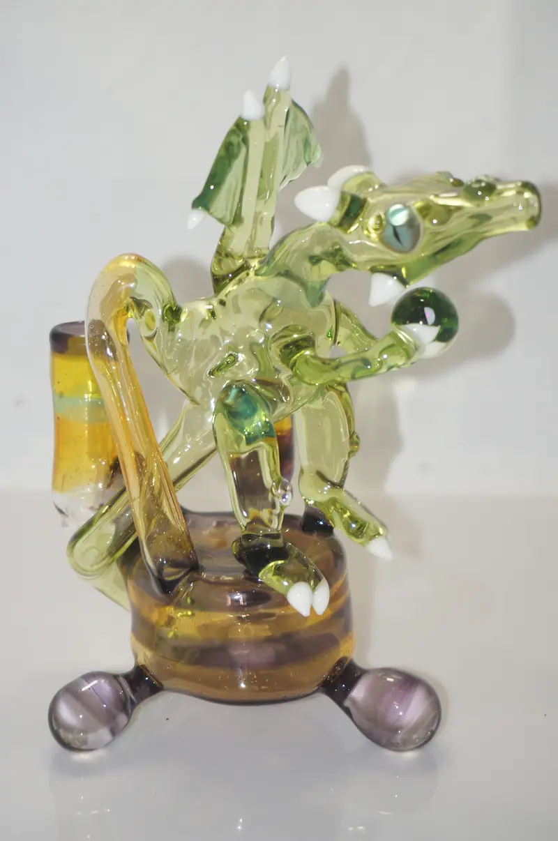 Green Orb Dragon Oil Rig – Handblown American Glass 1