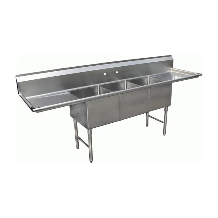 Gsw Shh18243D Stainless Steel Triple-Compartment Sink With Dual Drain Boards (90.4" L) 1