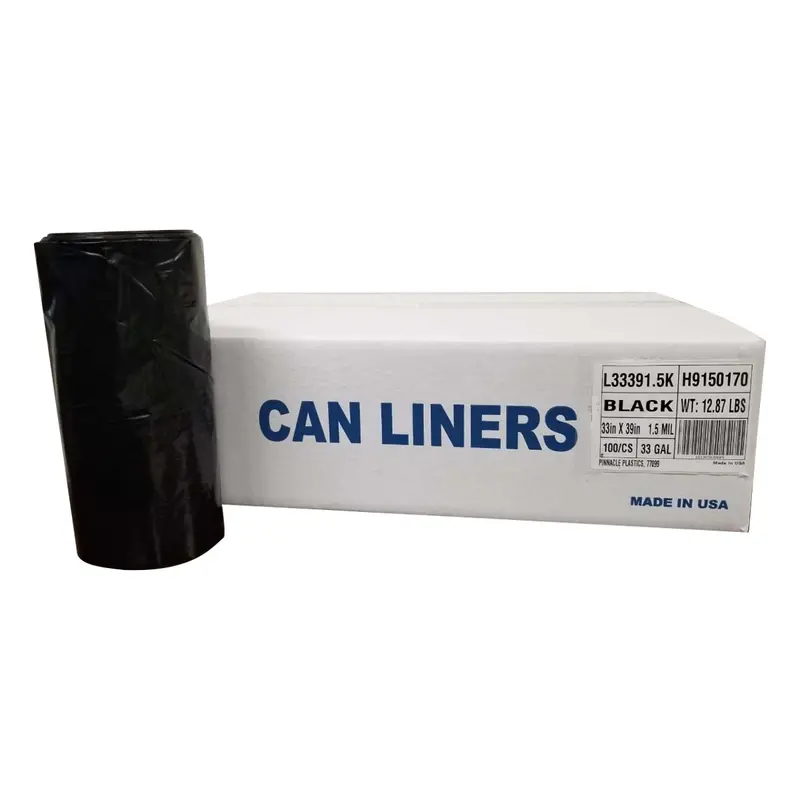 Heavy-Duty Black Can Liner – 33-Gallon Capacity, 100-Count Case 1