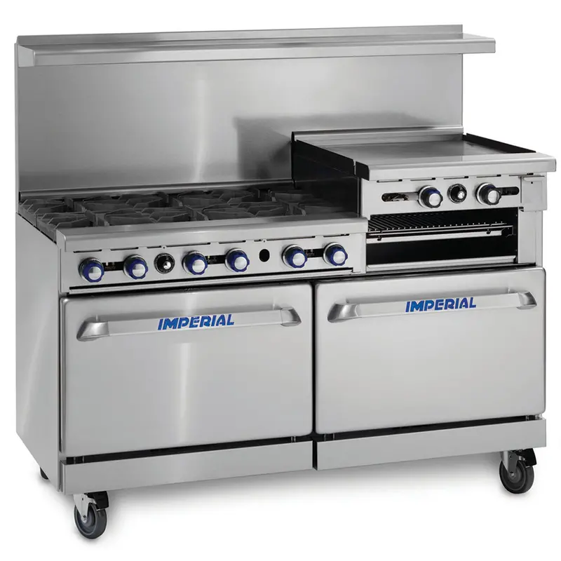 Imperial Ir-6-Rg24 Commercial Range With Raised Griddle – 6-Burner Natural Gas Unit, Dual Ovens, 60" Wide 1