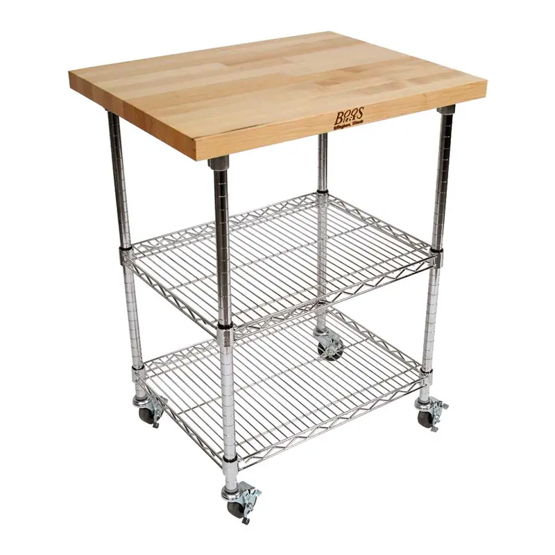John Boos Metropolitan Wire Cart – Maple Top, 27" X 21" Mobile Prep Station 1