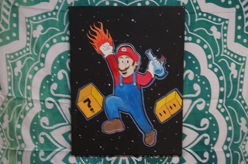 Jumping Mario Water Pipe – Whimsical Acrylic Canvas Art 1