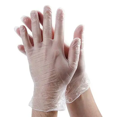Lightly Powdered Clear Vinyl Gloves – Large, 100-Count Box 1