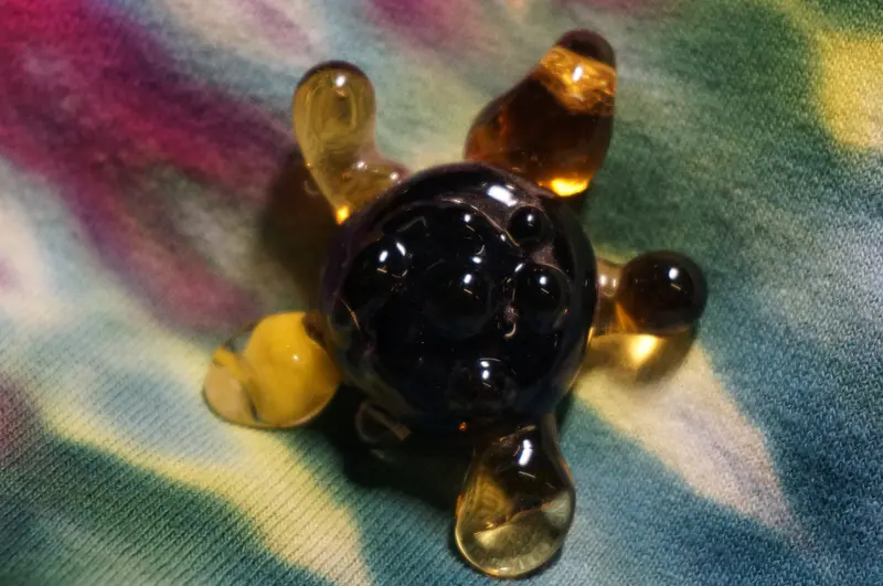 Lustrous Golden Turtle Glass Pendant With Organic Hemp Cord 1