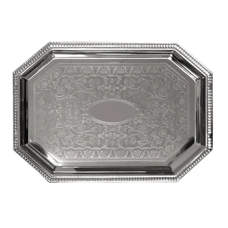 Octagonal Chrome Serving Platter – 20" X 14" Heavy-Duty Tray 1