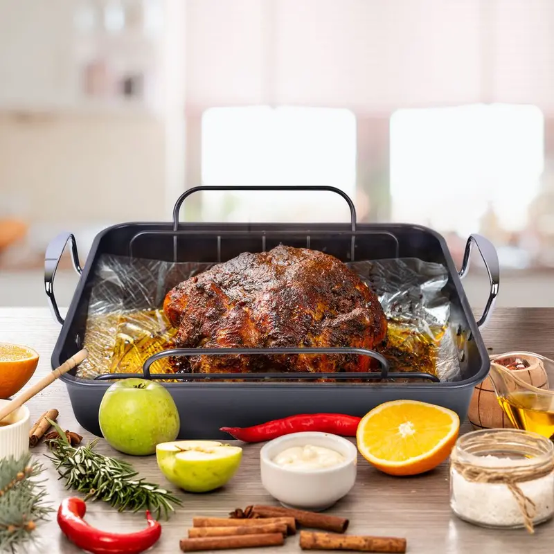 Oversized Turkey Roasting Pan With Removable Rack – Stainless Steel Baking Dish 1