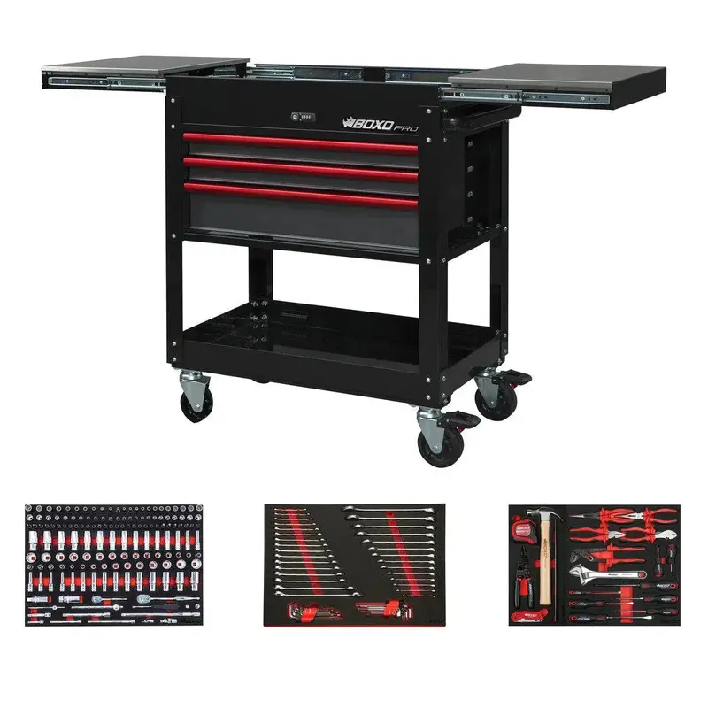 Pro Series 35-Inch 3-Drawer Slide-Top Service Cart With 222-Piece Master Tool Collection 1