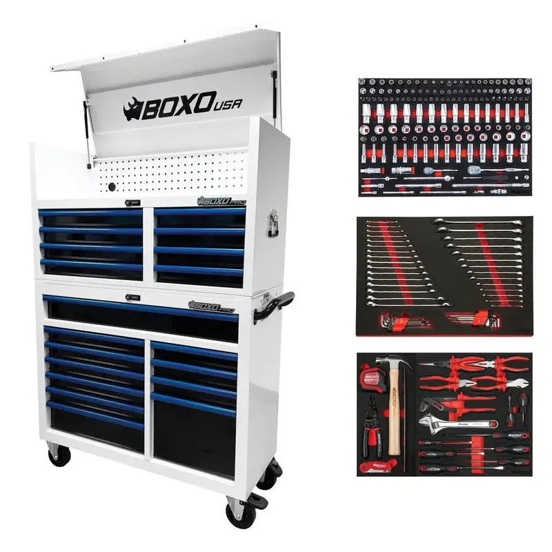 Pro Series 45-Inch 19-Drawer Rolling Tool Chest With 222-Piece Master Tool Kit – White & Blue 1