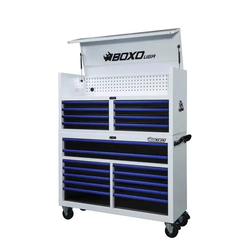 Pro Series 53-Inch 20-Drawer White-And-Blue Rolling Tool Cabinet 1