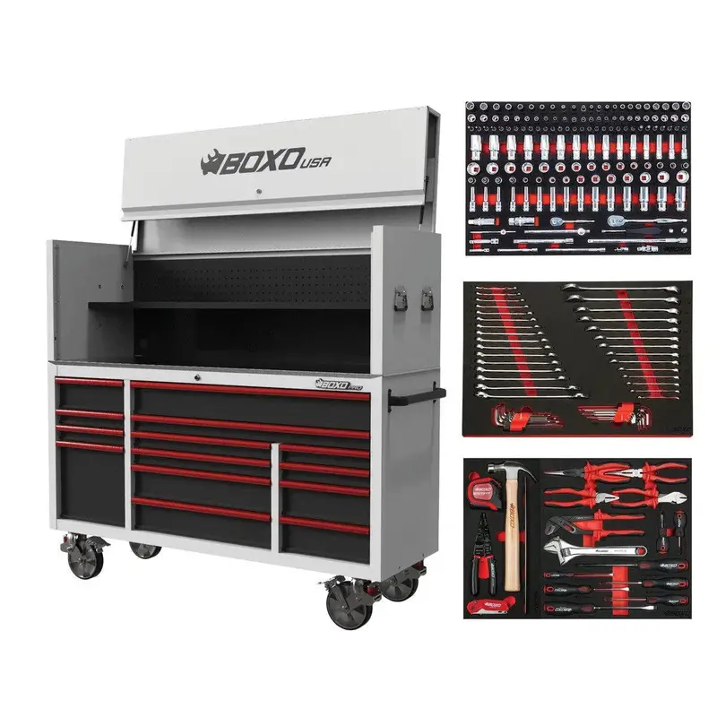 Pro Series 72" 14-Drawer Rolling Garage Tool Cabinet + 222-Piece Master Tool Set (White) 1