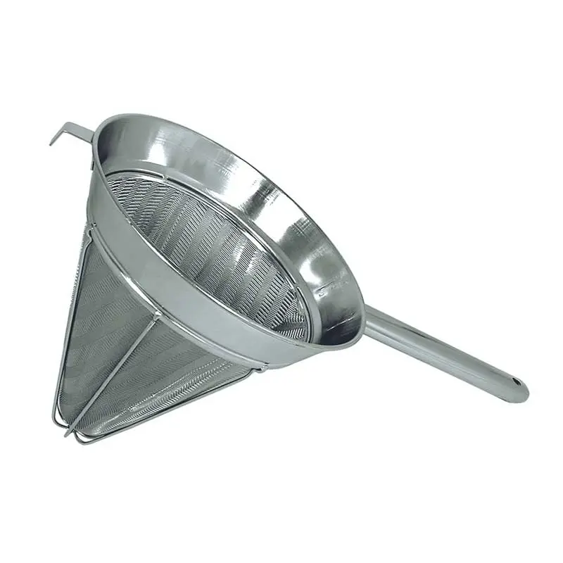Reinforced Stainless Steel Chinois Strainer – 10-Inch Bouillon Sieve 1