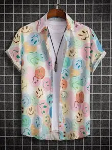 Smiley Face Button-Down Shirt – Colorful Casual Blouse 1