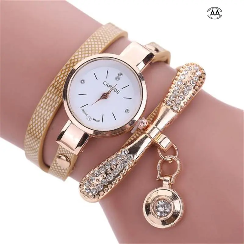 Stylish Leather & Rhinestone Quartz Bracelet Watch For Women – Feminine Analog Timepiece 1