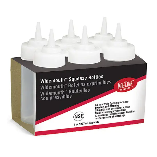 Tablecraft C10853C Clear Wide-Mouth Squeeze Bottle – 8 Oz, 6-Pack 1