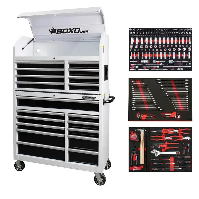 Tech Series 41-Inch 19-Drawer Rolling Tool Chest With 222-Piece Master Tool Kit – Pure White 1