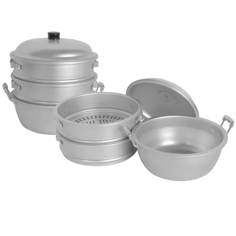 Thunder Group Alst008 Stainless Steel Steamer Set – 15" Diameter, Three-Tier Commercial Grade 1
