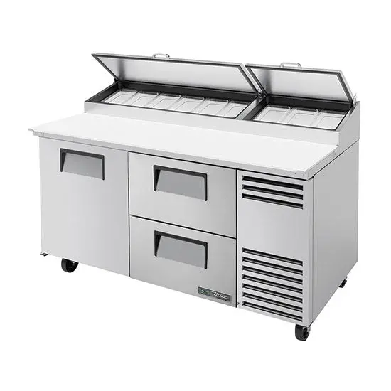 True Tpp-At-67D-2-Hc Angled Pizza & Deli Prep Table — 67-Inch Wide, Single-Door, Dual-Drawer Refrigerated Unit 1