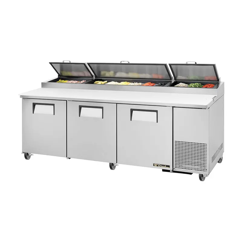 True Tpp-At2-93-Hc 93-Inch Solid-Door Pizza Prep Table – Refrigerated Three-Section Unit 1